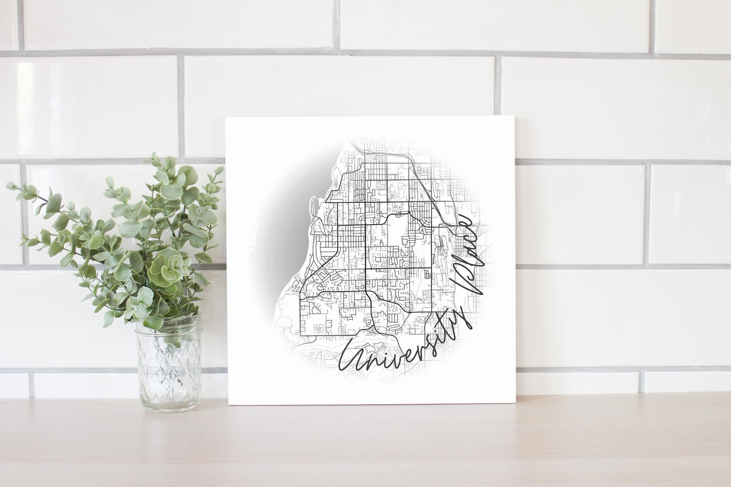 Minimalistic B&W Washington University Place Circle Map | Wood Sign | Eaches | Min 2