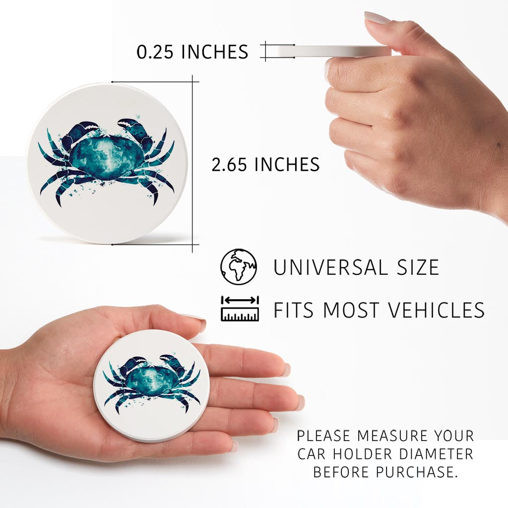 New England Water Color Crab| Absorbent Car Coasters | Set of 2 | Min 4