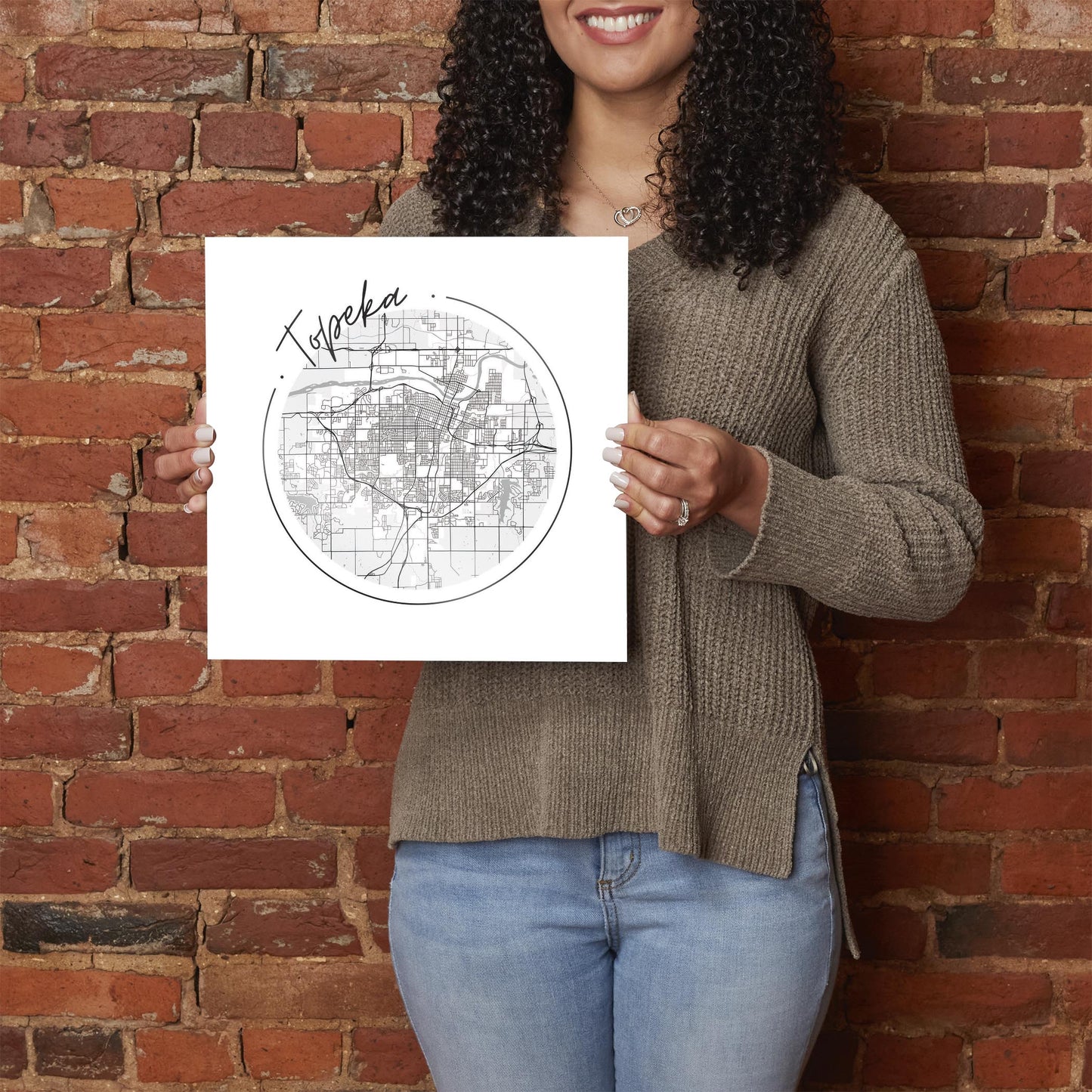 Minimalist B&W Kansas Topeka Circle Map | Hi-Def Glass Art | Eaches | Min 1