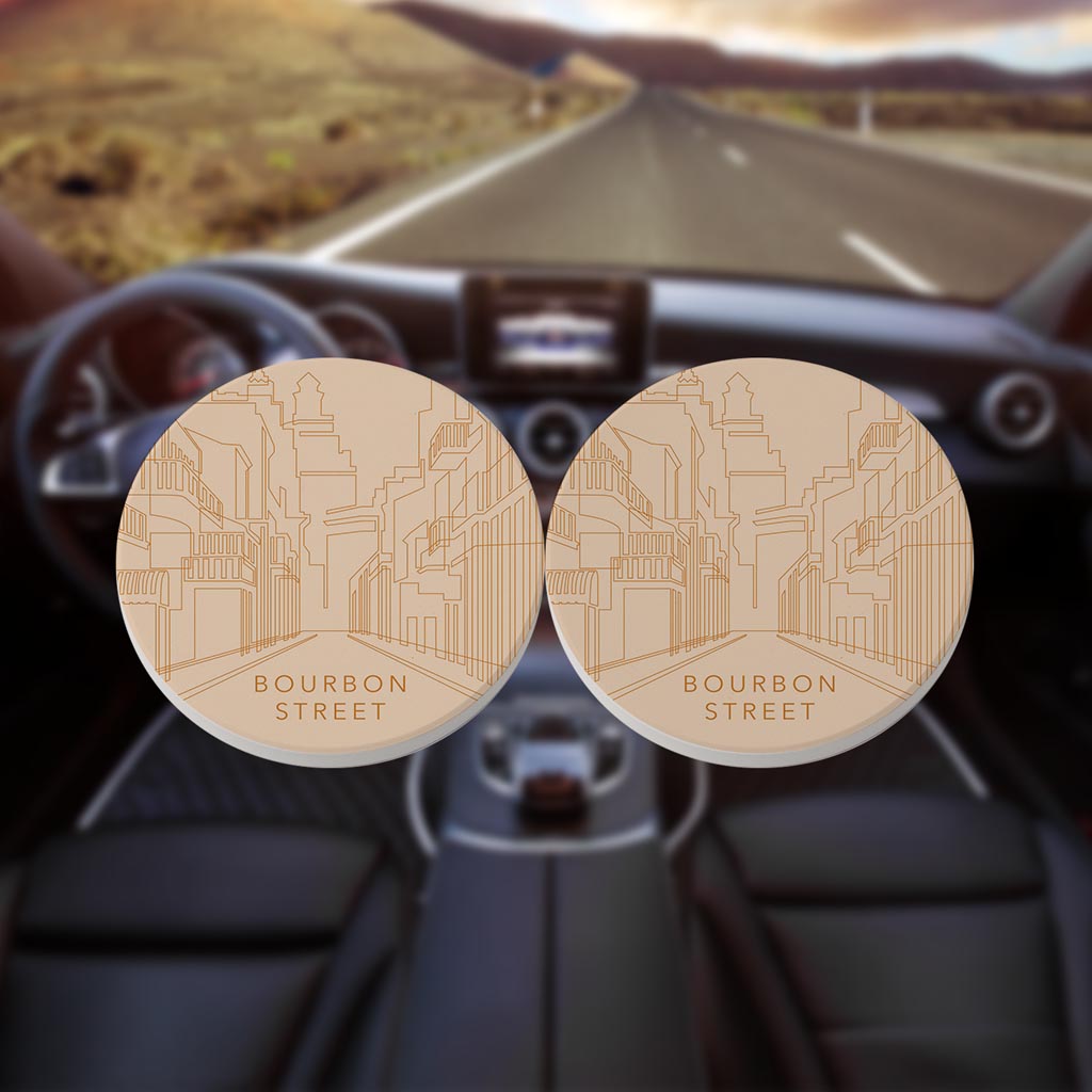 Modern Minimalist Louisiana Bourbon Street Drawing| Absorbent Car Coasters | Set of 2 | Min 4
