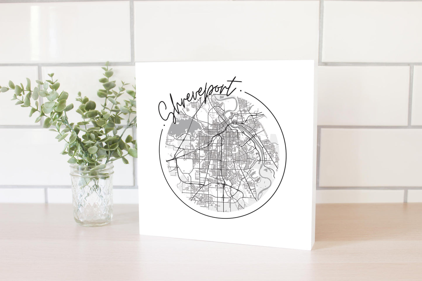 Modern Louisiana Shreveport Circle Map | Wood Block | Eaches | Min 2