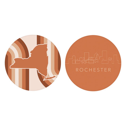 Modern Minimalist New York State Rochester Skyline| Absorbent Car Coasters | Set of 2 | Min 4