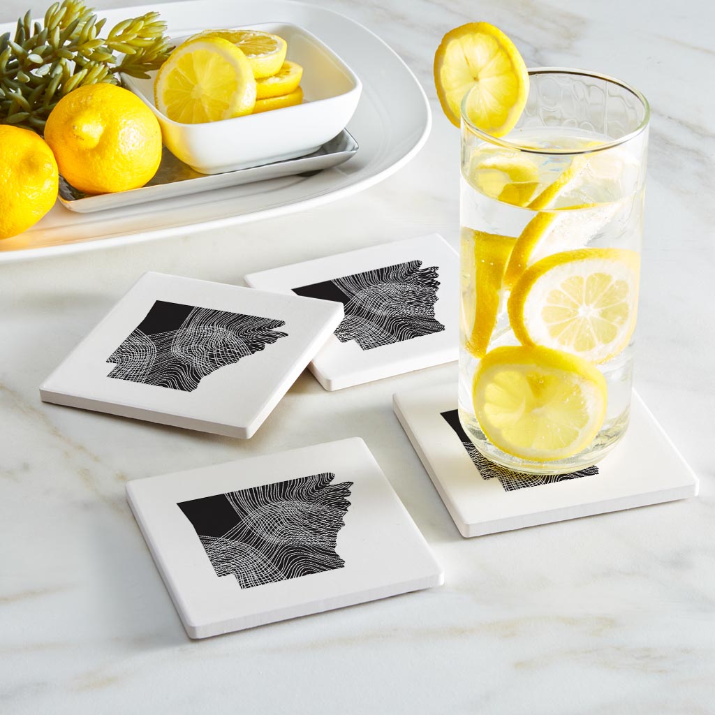 B&W Minimalist Arkansas Fluid Lines | Absorbent Coasters | Set of 4 | Min 2
