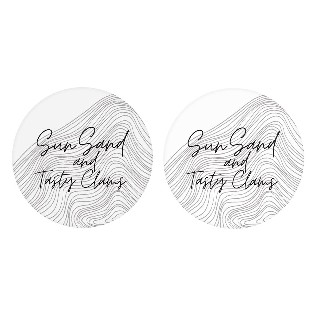 Minimalistic B&W Cape Cod Sun Sand Tasty Clams | Absorbent Car Coasters | Set of 2 | Min 4