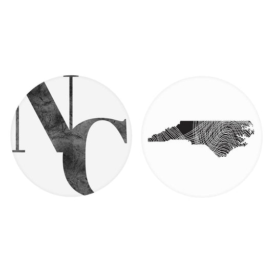 Minimalistic B&W North Carolina White Initials State Shape| Absorbent Car Coasters | Set of 2 | Min 4