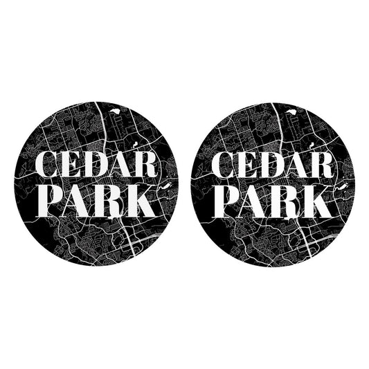 Minimalistic B&W Texas Cedar Park Map | Absorbent Car Coasters | Set of 2 | Min 4