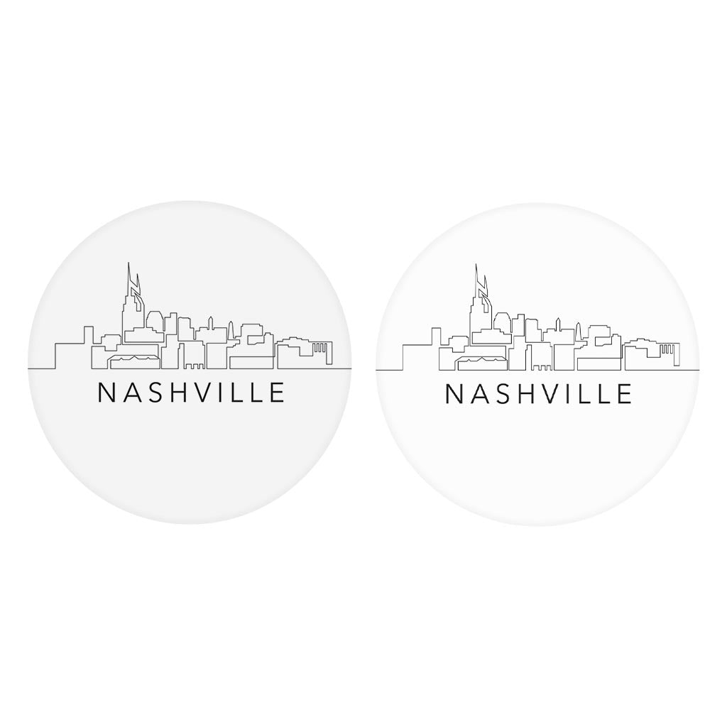 Minimalist B&W Tennessee Nashville Skyline | Absorbent Car Coasters | Set of 2 | Min 4