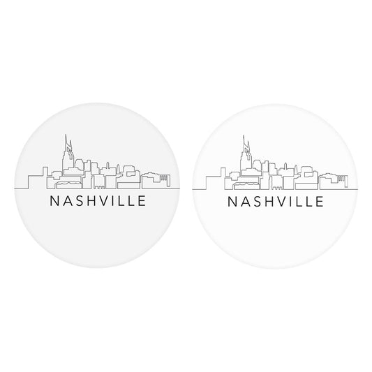 Minimalist B&W Tennessee Nashville Skyline | Absorbent Car Coasters | Set of 2 | Min 4