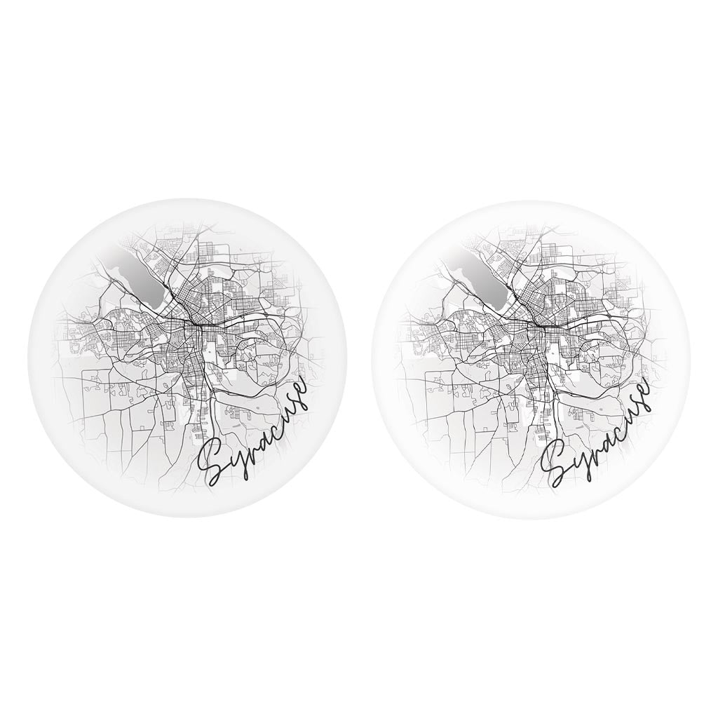 Minimalistic B&W New York Syracuse Faded Circle Map | Absorbent Car Coasters | Set of 2 | Min 4