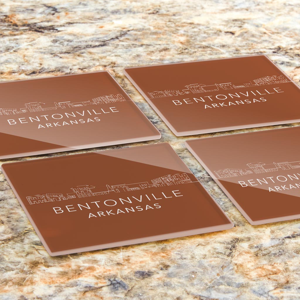 Modern Minimalist Arkansas Bentonville Skyline State | Hi-Def Glass Coasters | Set of 4 | Min 2