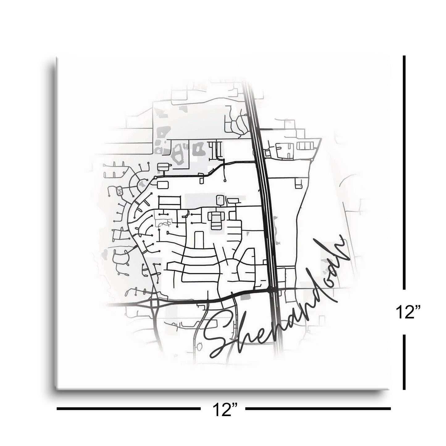 Minimalistic B&W Texas Shenandoah Circle Map | Hi-Def Glass Art | Eaches | Min 1