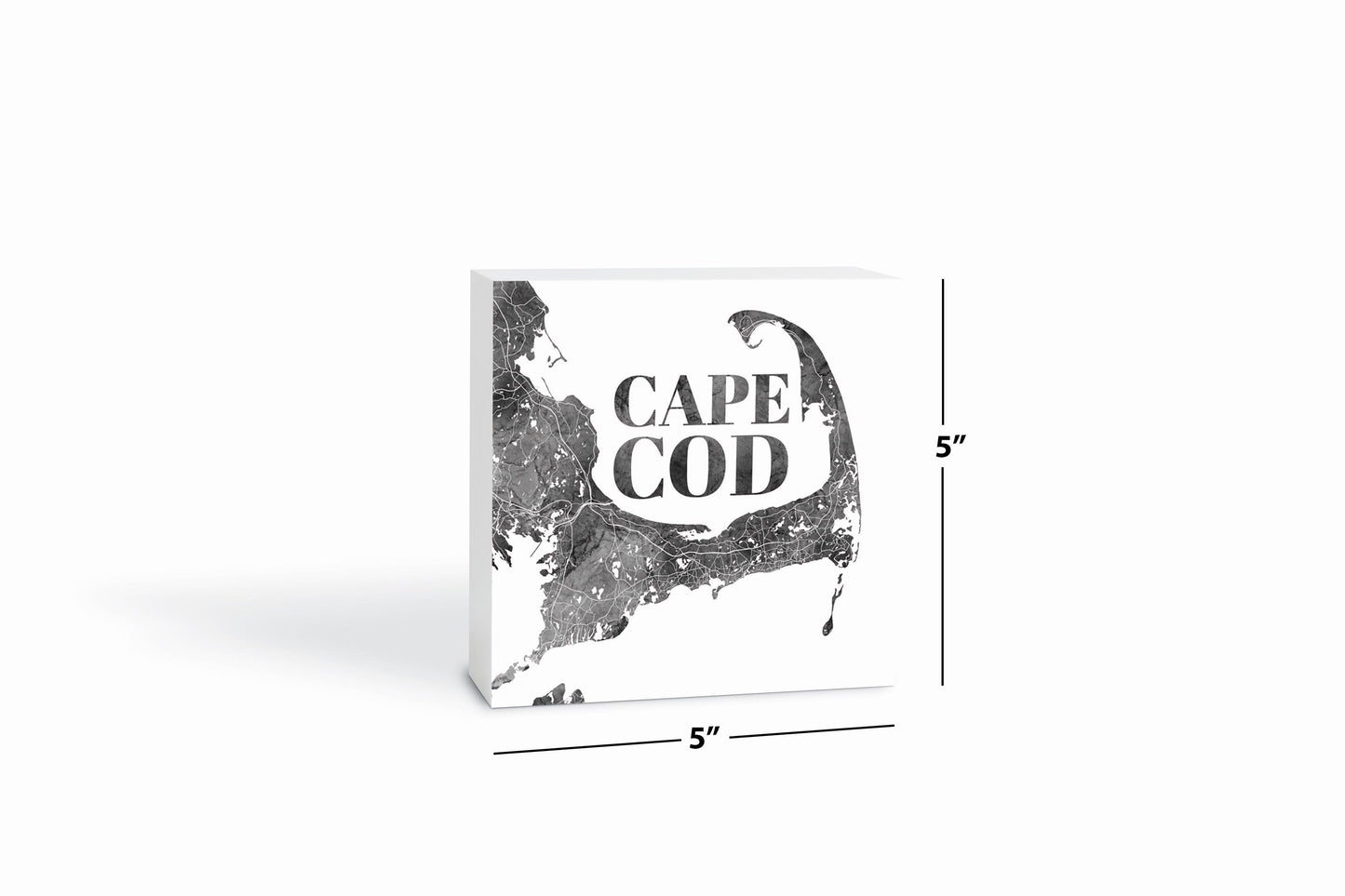 Minimalistic B&W Cape Cod Map | Wood Block | Eaches | Min 4
