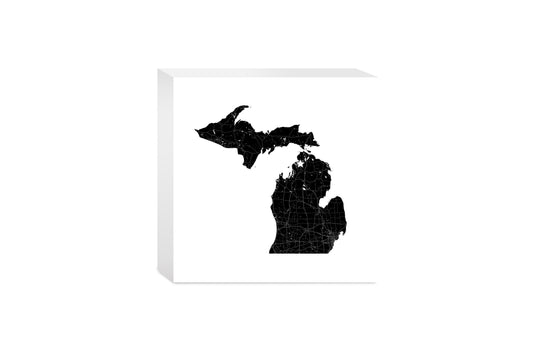 Minimalistic B&W Michigan Map Petoskey Star | Wood Block | Eaches | Min 4