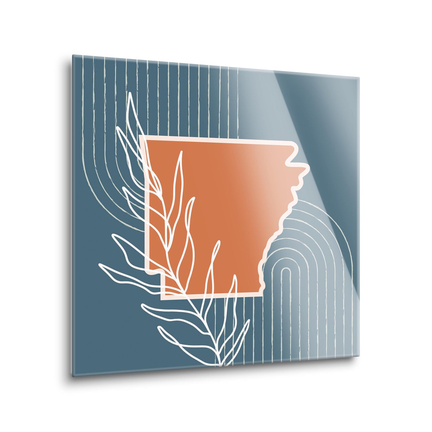 Modern Minimalist Arkansas State Shape With Leaf | Hi-Def Glass Art | Eaches | Min 2