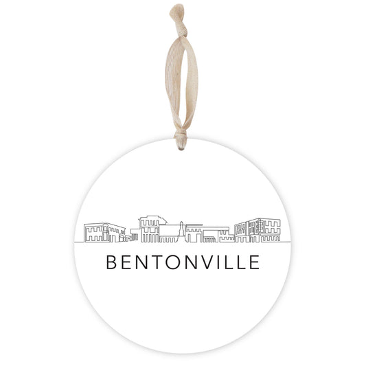 Minimalist B&W Arkansas Bentonville Skyline | Wood Ornament | Eaches | Min 1