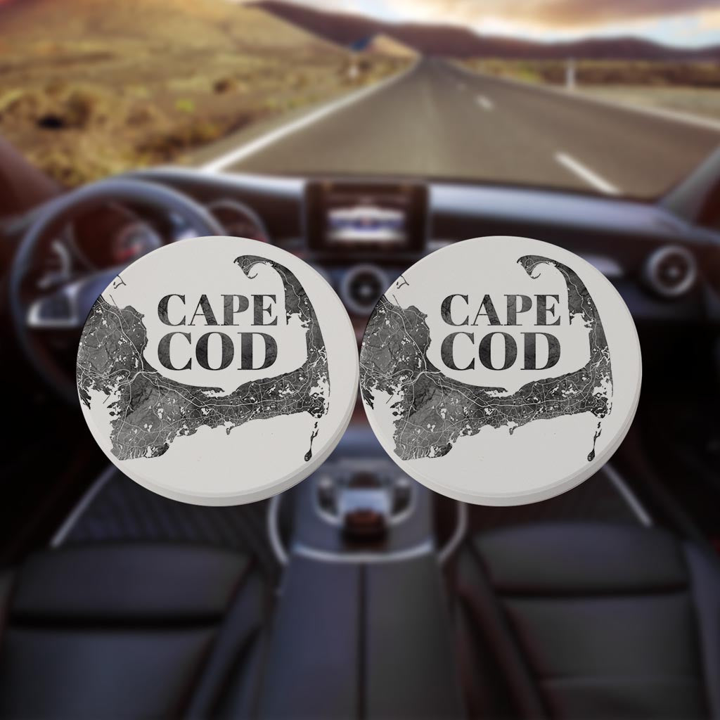 Minimalistic B&W Cape Cod Map | Absorbent Car Coasters | Set of 2 | Min 4