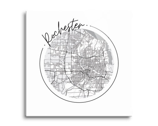 Minimalistic B&W New York Rochester Circle Map | Hi-Def Glass Art | Eaches | Min 2