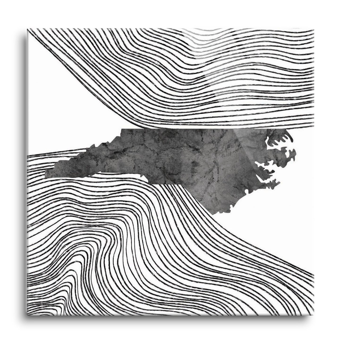 Minimalistic B&W North Carolina State With Fluid Lines | Hi-Def Glass Art | Eaches | Min 1