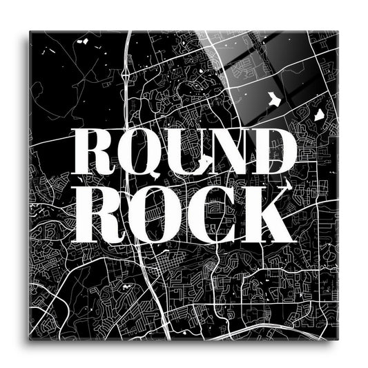 Minimalistic B&W Texas Round Rock Map | Hi-Def Glass Art | Eaches | Min 1