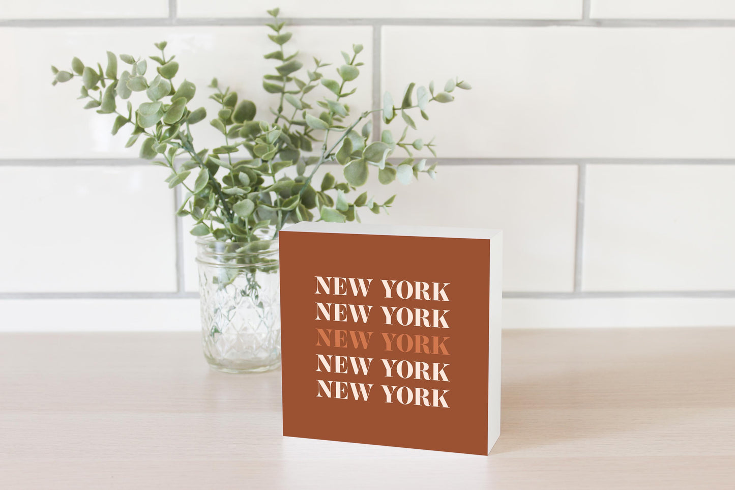 Modern Minimalist New York Repeated Dark | Wood Block | Eaches | Min 4