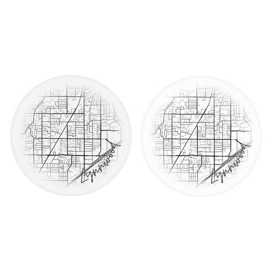 Minimalistic B&W Washington Lynnwood Circle Map| Absorbent Car Coasters | Set of 2 | Min 4