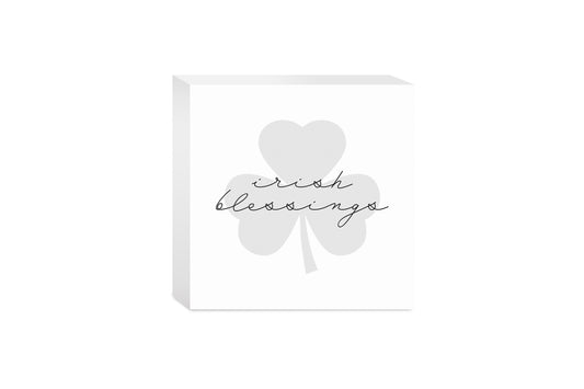 Minimalistic B&W Shamrock Irish Blessings | Wood Block | Eaches | Min 4