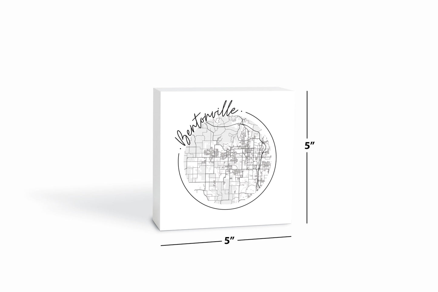 Minimalist B&W Arkansas Bentonville Circle Map | Wood Block | Eaches | Min 4