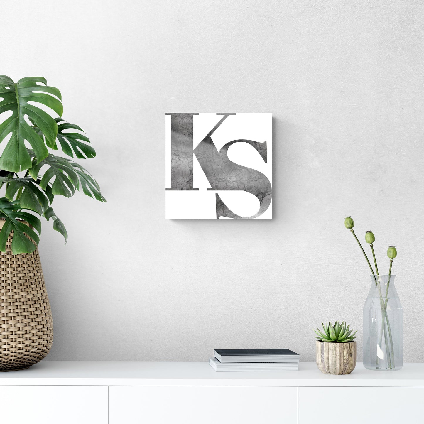 Minimalist B&W Kansas White Initials | Hi-Def Glass Art | Eaches | Min 1