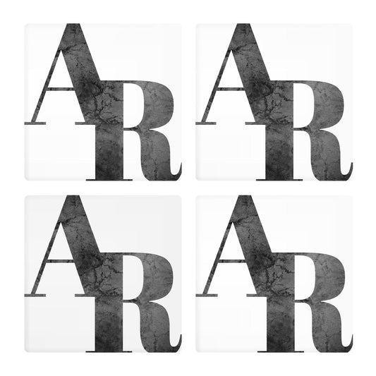 B&W Minimalist Arkansas White Initials | Absorbent Coasters | Set of 4 | Min 2