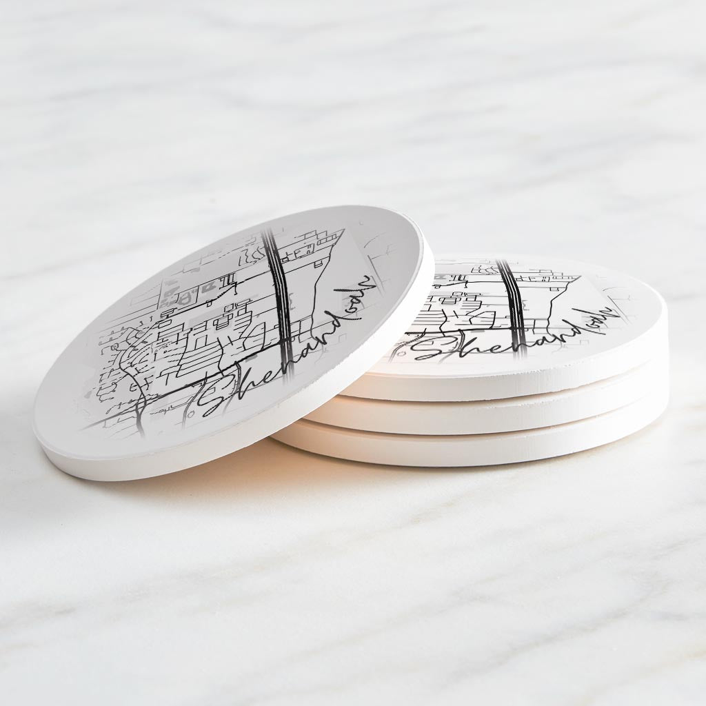 Minimalistic B&W Texas Shenandoah Circle Map | Absorbent Coasters | Set of 4 | Min 2