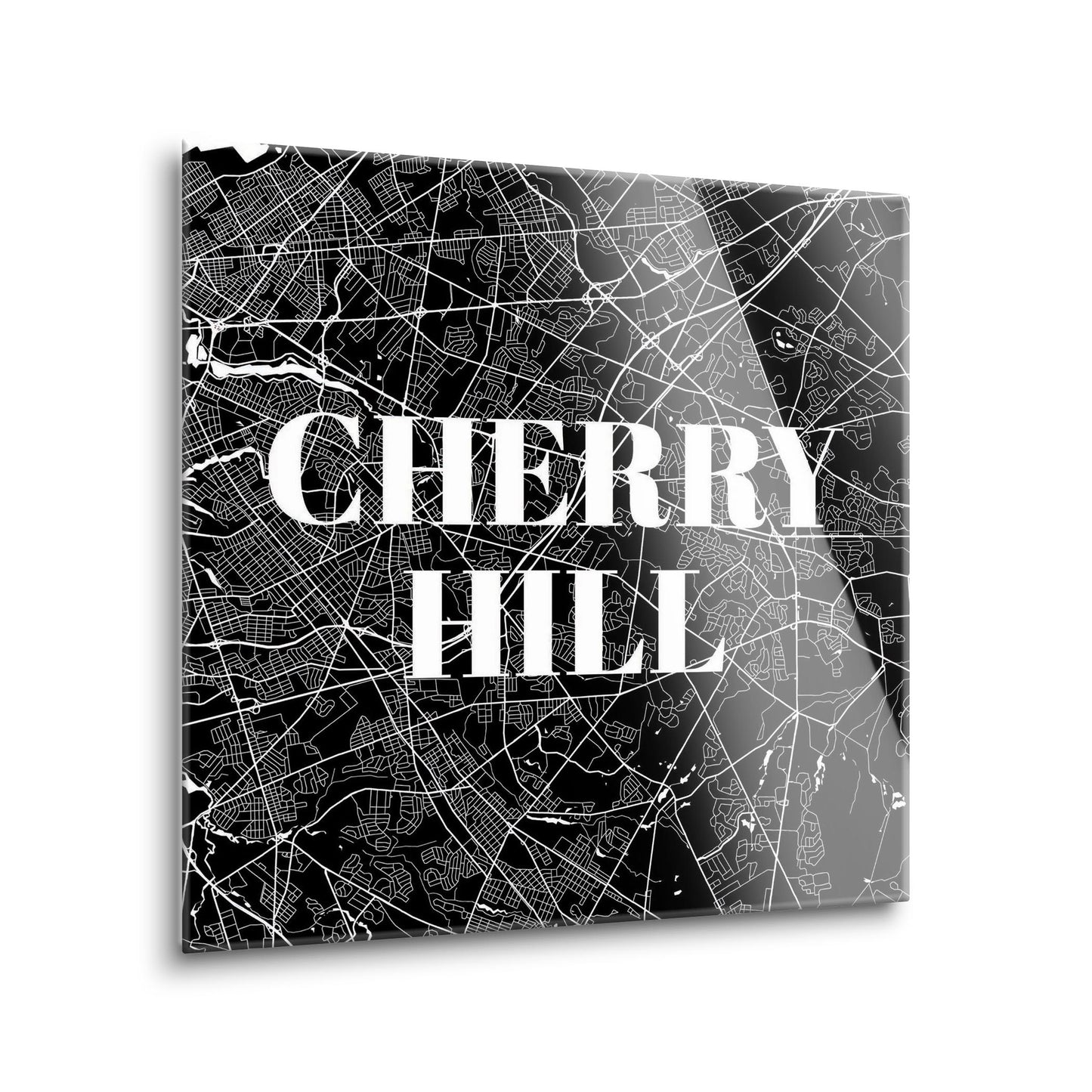 Minimalistic B&W New Jersey Cherry Hill Map | Hi-Def Glass Art | Eaches | Min 1