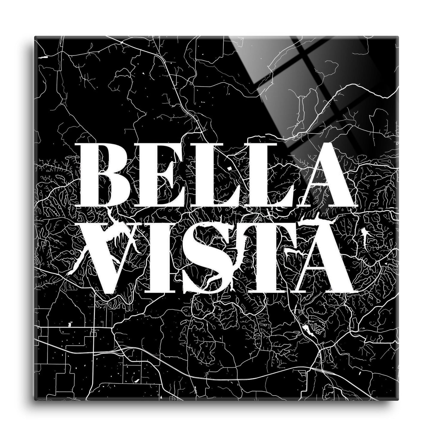 Minimalist B&W Arkansas Bella Vista Map | Hi-Def Glass Art | Eaches | Min 1