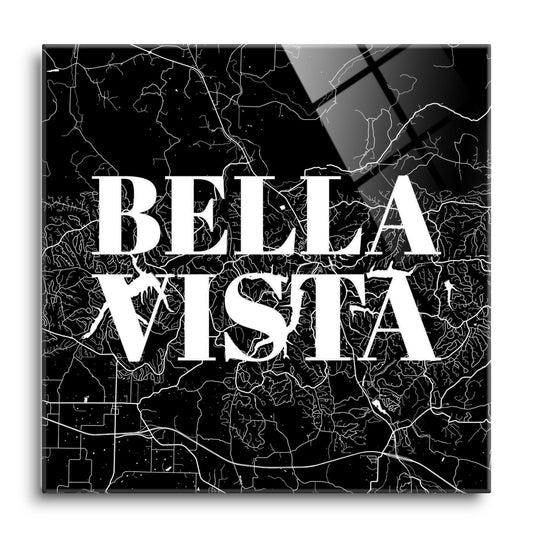 Minimalist B&W Arkansas Bella Vista Map | Hi-Def Glass Art | Eaches | Min 1