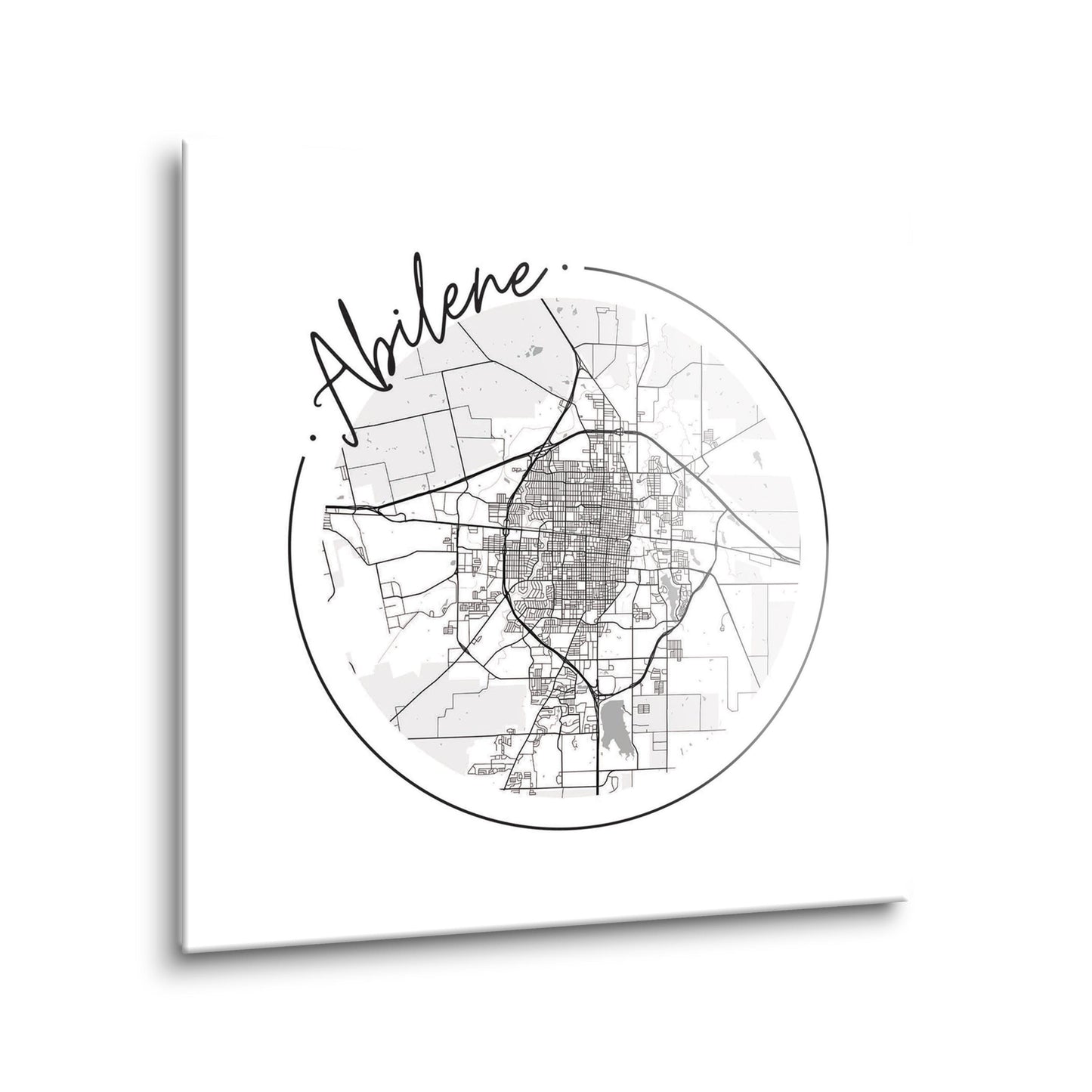 Minimalist B&W Texas Abilene Circle Map | Hi-Def Glass Art | Eaches | Min 2