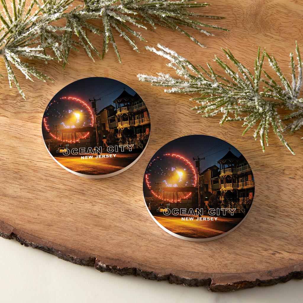 OCNJ Photo With Text | Absorbent Car Coasters | Set of 2 | Min 4