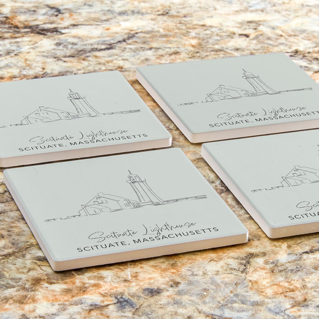 Scituate Lighthouse Muted Coastal | Absorbent Coasters | Set of 4 | Min 2