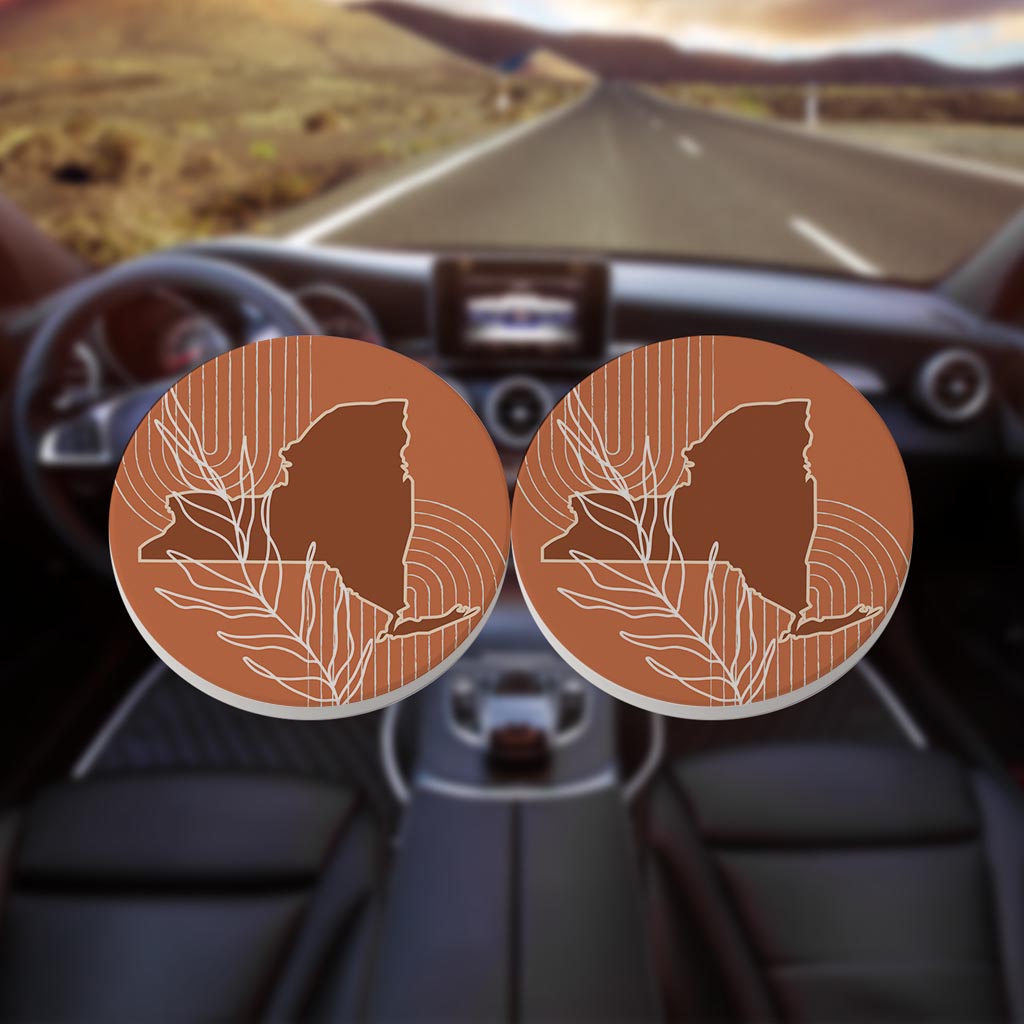 Modern Minimalist New York Shape And Leaf | Absorbent Car Coasters | Set of 2 | Min 4