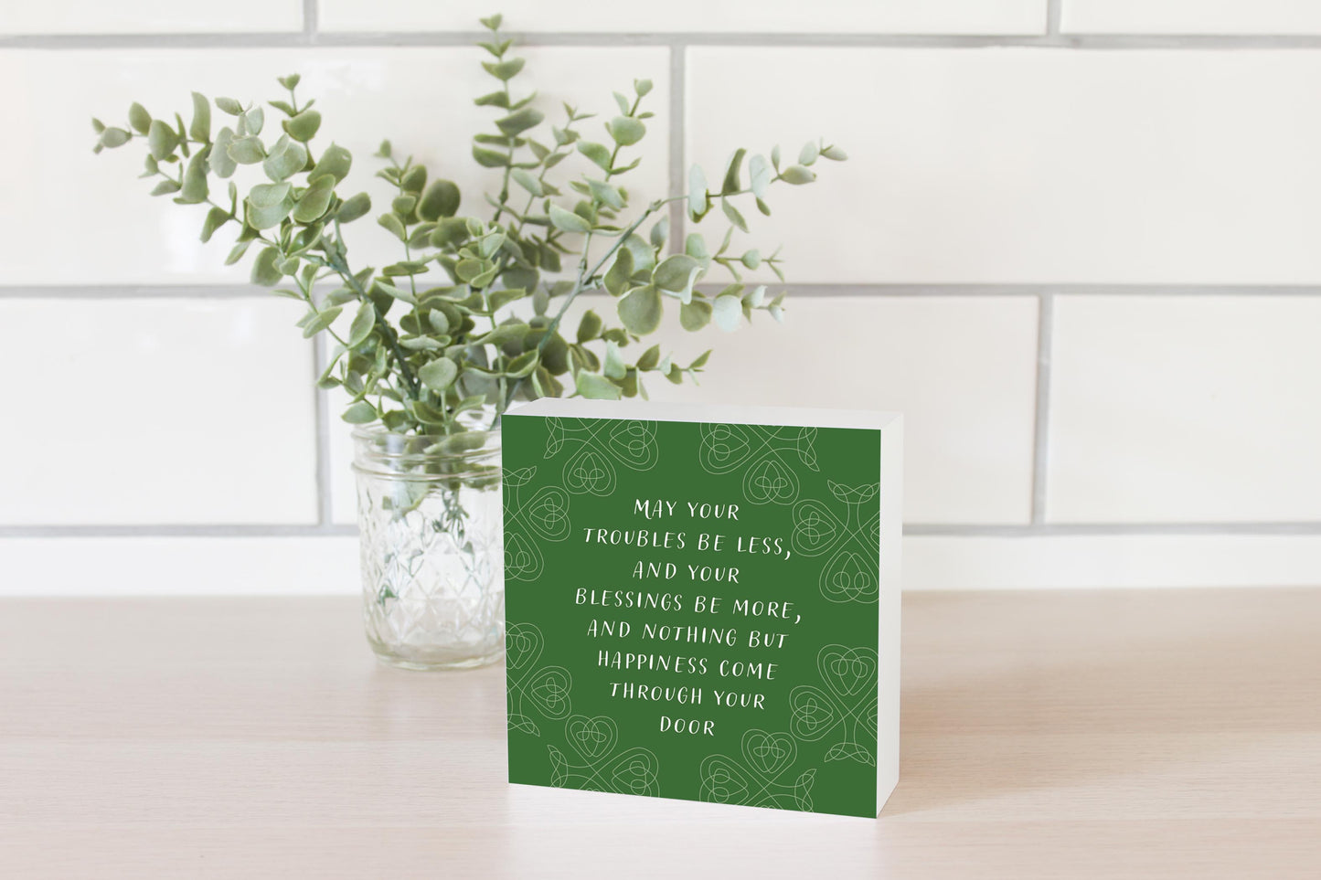 Dark Green Shamrock Irish Blessings Poem | Wood Block | Eaches | Min 4