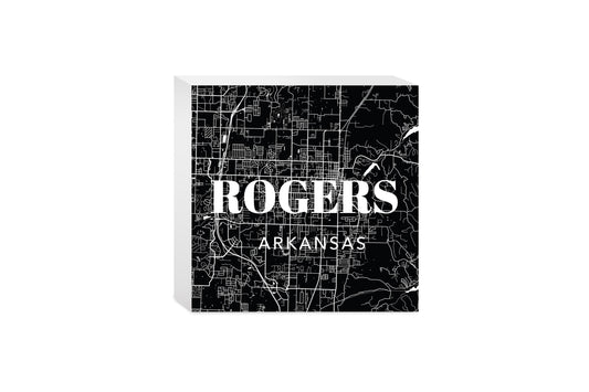 Minimalist B&W Arkansas Rogers Map State | Wood Block | Eaches | Min 4
