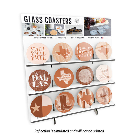 Modern Minimalist Texas Circle Glass Coaster Loaded Display POP Min of 1