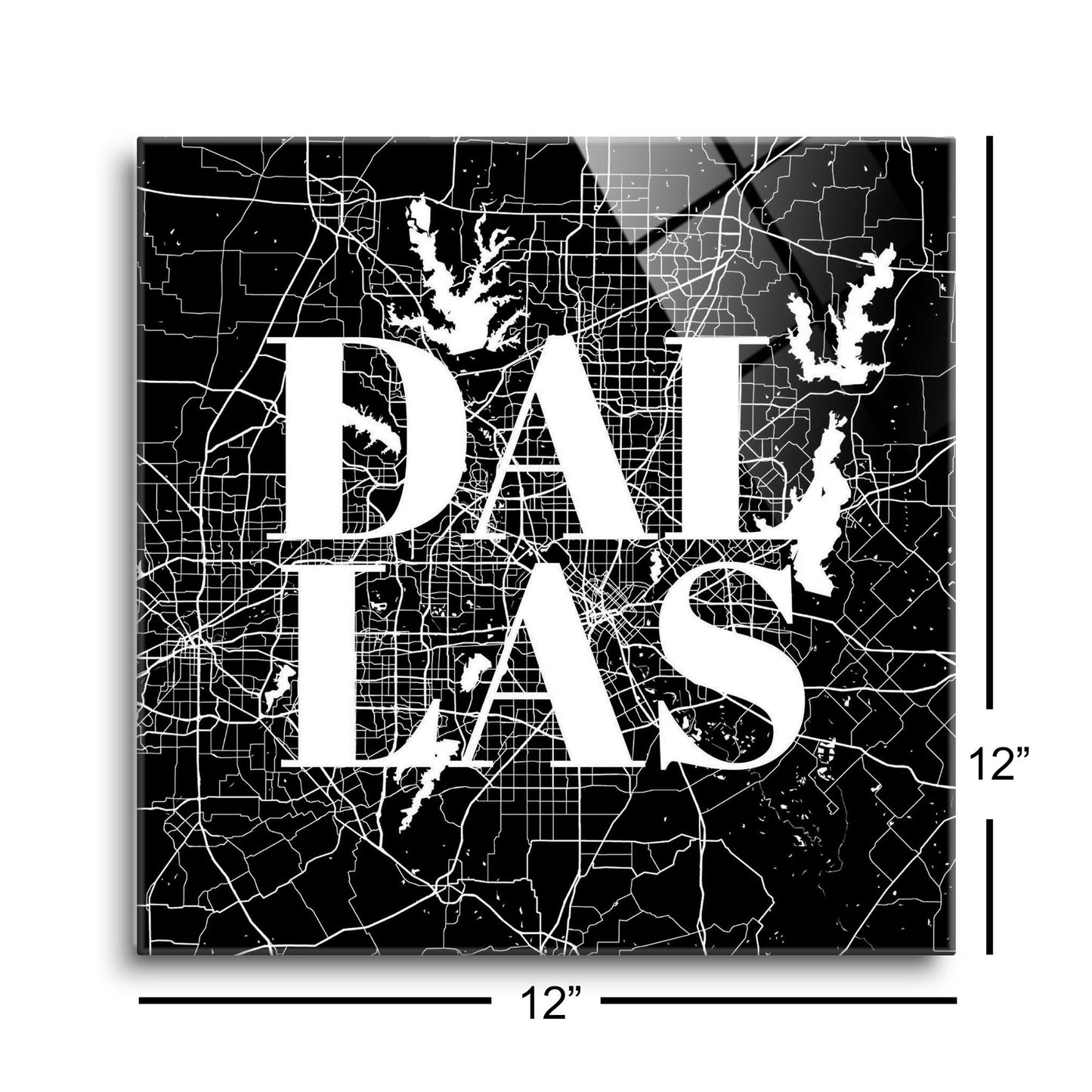 Modern Black Dallas Map | Hi-Def Glass Art | Eaches | Min 1