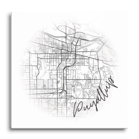 Minimalistic B&W Washington Puyallup Circle Map | Hi-Def Glass Art | Eaches | Min 1