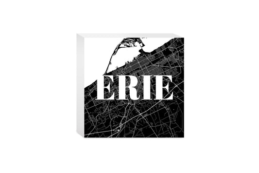 Minimalistic B&W Pennsylvania Erie Map | Wood Block | Eaches | Min 4