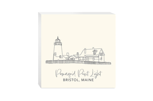 Cream Pemaquid Point Light | Wood Block | Eaches | Min 2