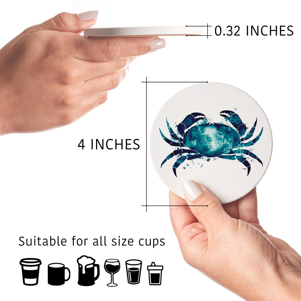 New England Water Color Crab | Absorbent Coasters | Set of 4 | Min 2