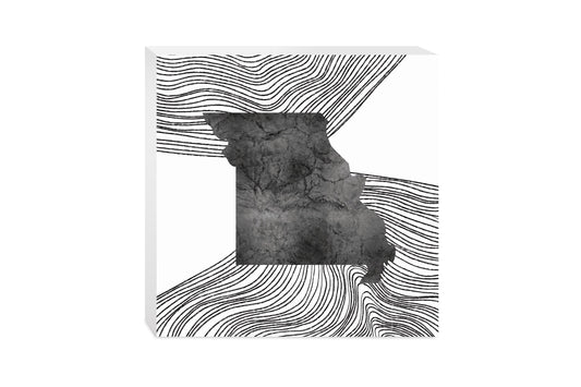 Minimalist B&W Missouri State With Fluid Lines | Wood Block | Eaches | Min 2