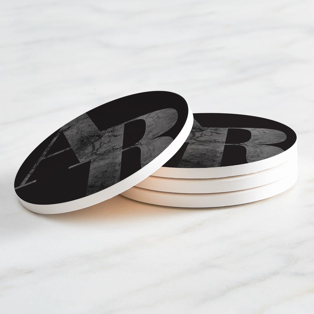 B&W Minimalist Arkansas Black Initials | Absorbent Coasters | Set of 4 | Min 2