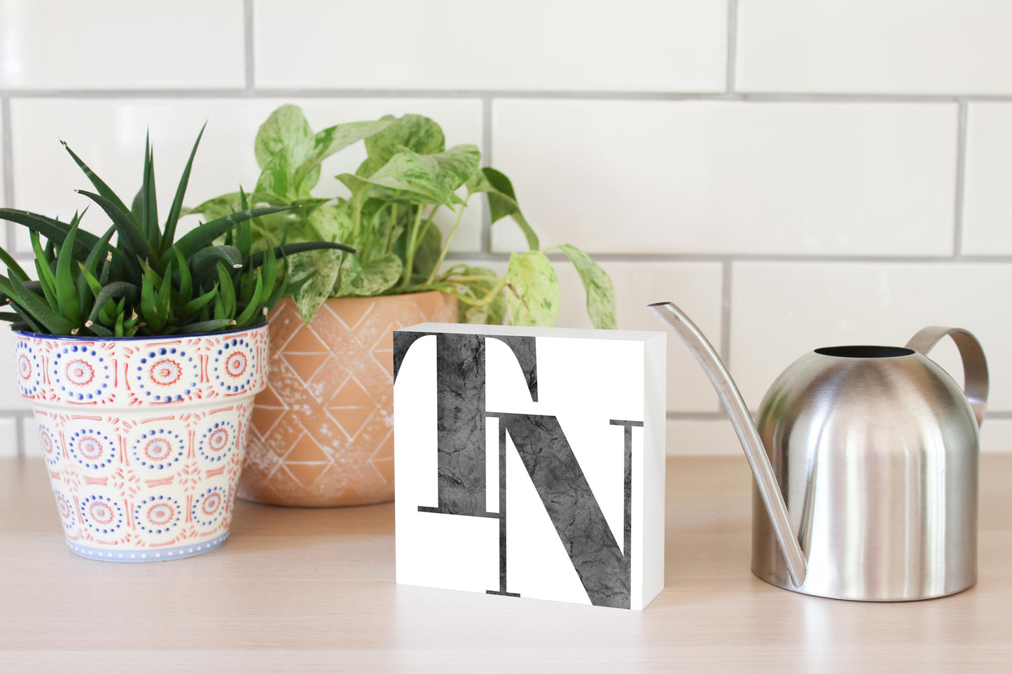 Minimalist B&W Tennessee White Initials | Wood Block | Eaches | Min 4