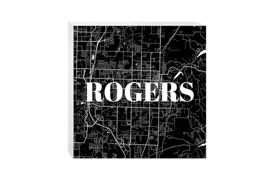 Minimalist B&W Arkansas Rogers Map | Wood Block | Eaches | Min 2