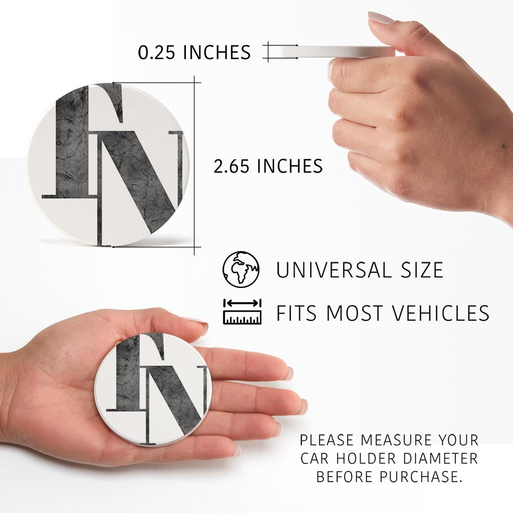 Minimalist B&W Tennessee White Initials | Absorbent Car Coasters | Set of 2 | Min 4